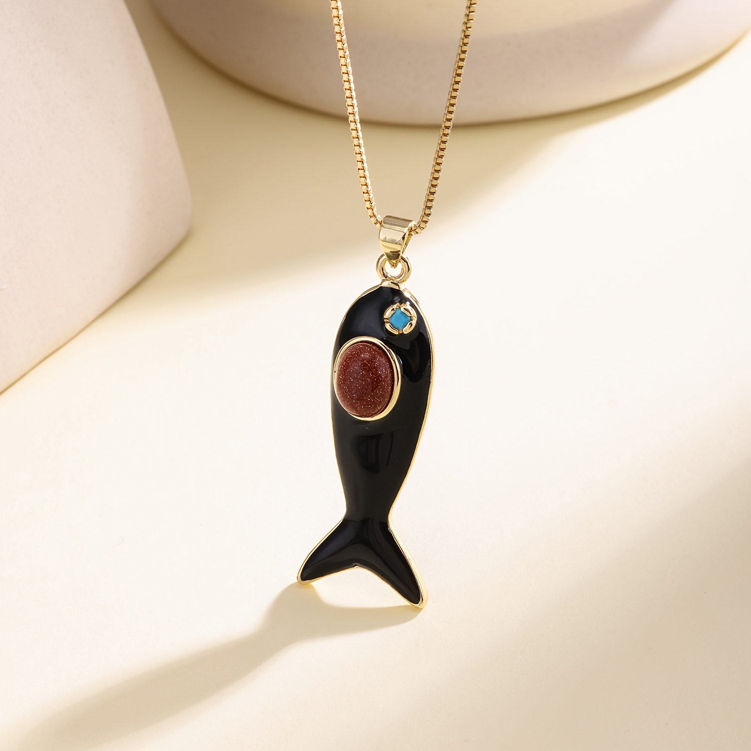 Enamel Fish Pendant Necklace with 18K Golden Plating